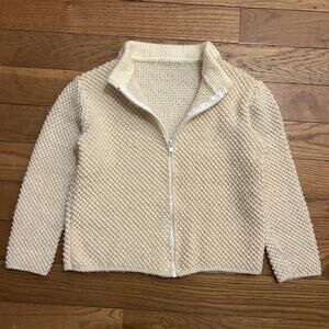 Vintage Handknit Wool Cropped Aran Full Zip Cardigan Sweater Jacket XS